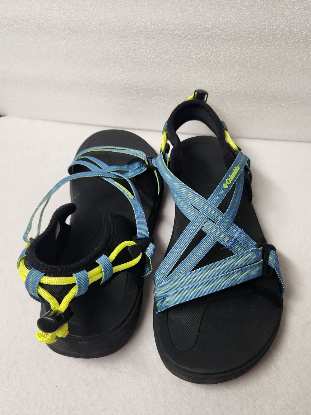 Columbia Sandals Womens 9 Blue Neon Yellow Strappy Hiking Trail Gorpcore Travel